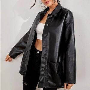 Faux leather biker oversized jacket